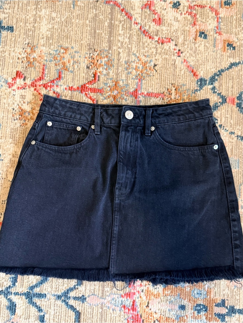 Zara Black Denim Mini Skirt with Frayed Hem